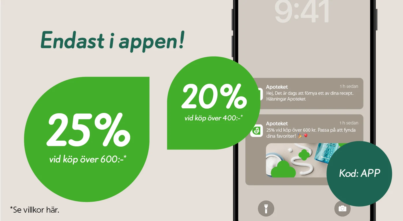 Appkampanj 20% över 400kr och 25% över 600kr