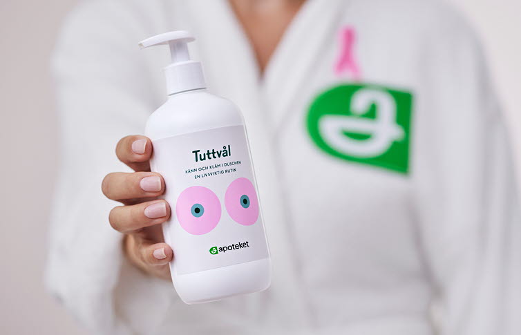Apotekets Tuttvål, en duschtvål som är specialdesignad för att påminna Sveriges kvinnor om att självundersöka sina bröst.