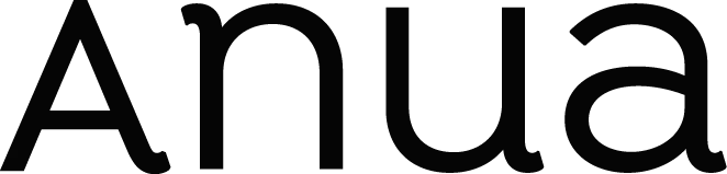 Anua logotyp i svart text, med ett stiliserat och enkelt typsnitt.