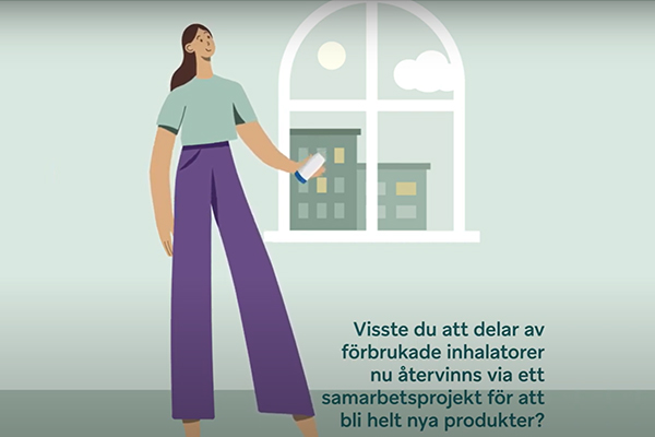 Illustration som visar en kvinna med en inhalatorhylsa i handen