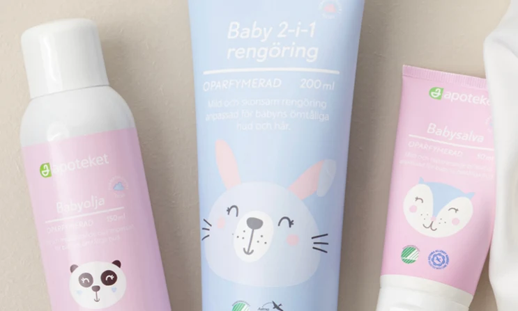Apoteket Baby: babyolja, 2-i-1 rengöring och babysalva.