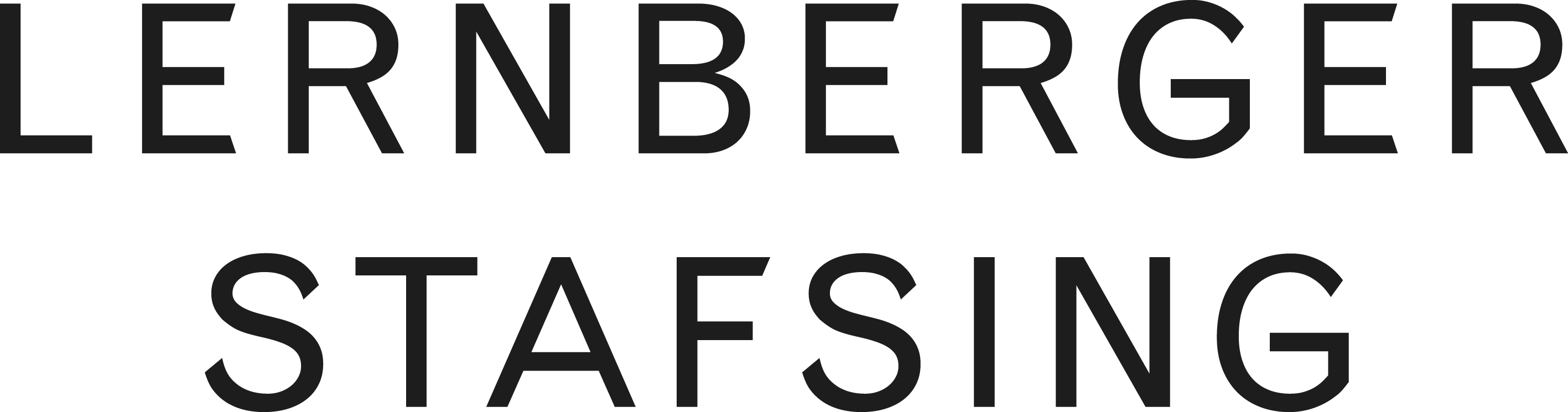 Logotyp för Lernberger Stafsing med stora versaler och svart text.