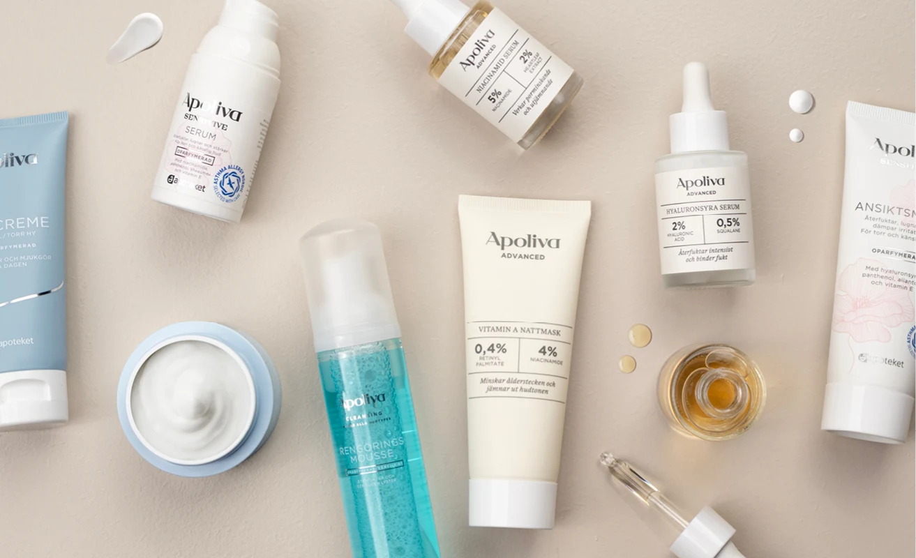 Blandade hudvårdsprodukter från Apoliva.