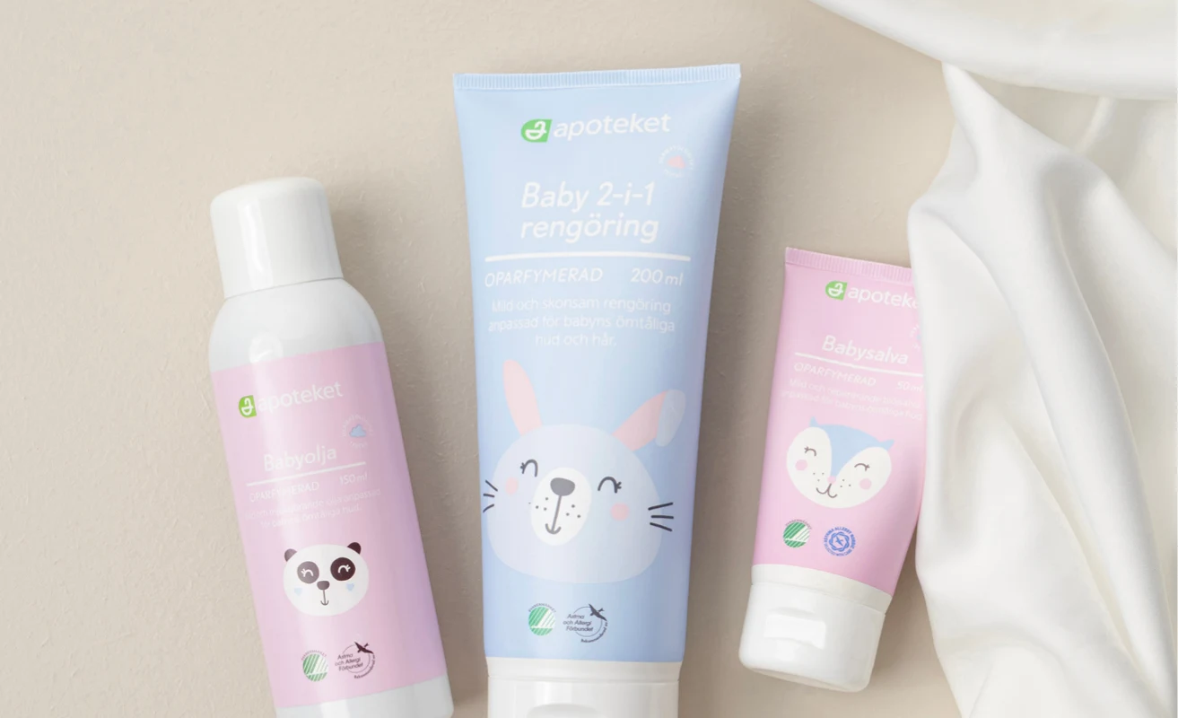 Apoteket Baby: babyolja, 2-i-1 rengöring och babysalva.