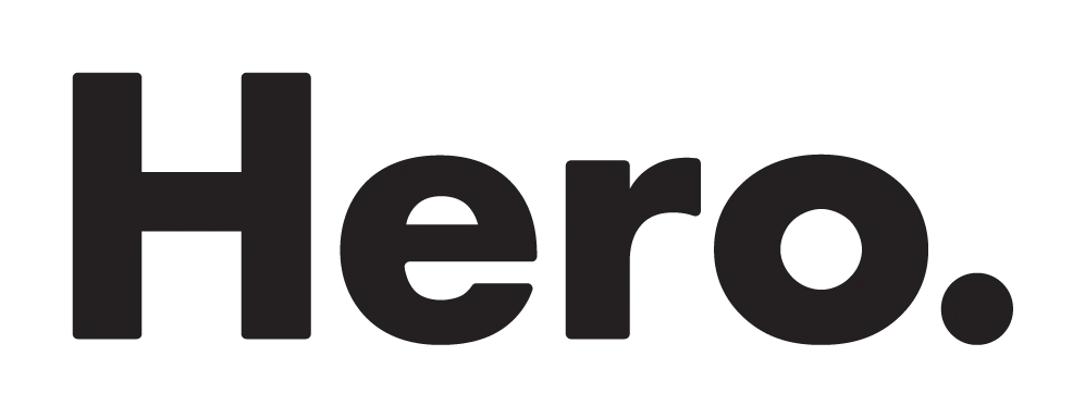 Logotyp för Hero med en fet typografi.