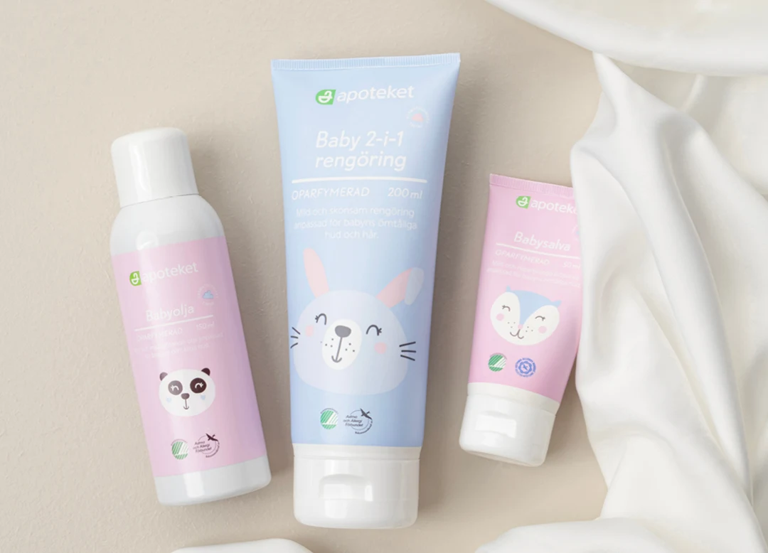 Apoteket Baby: babyolja, 2-i-1 rengöring och babysalva.