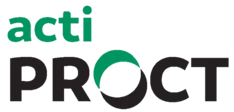 Logotyp för Actiproct med både svarta och gröna bokstäver.