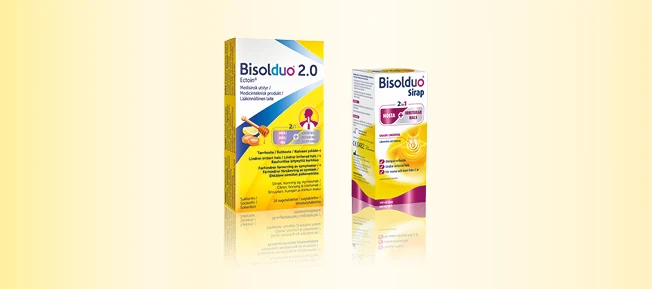 Två produkter från Bisolduo bredvid varandra mot en gul bakgrund.