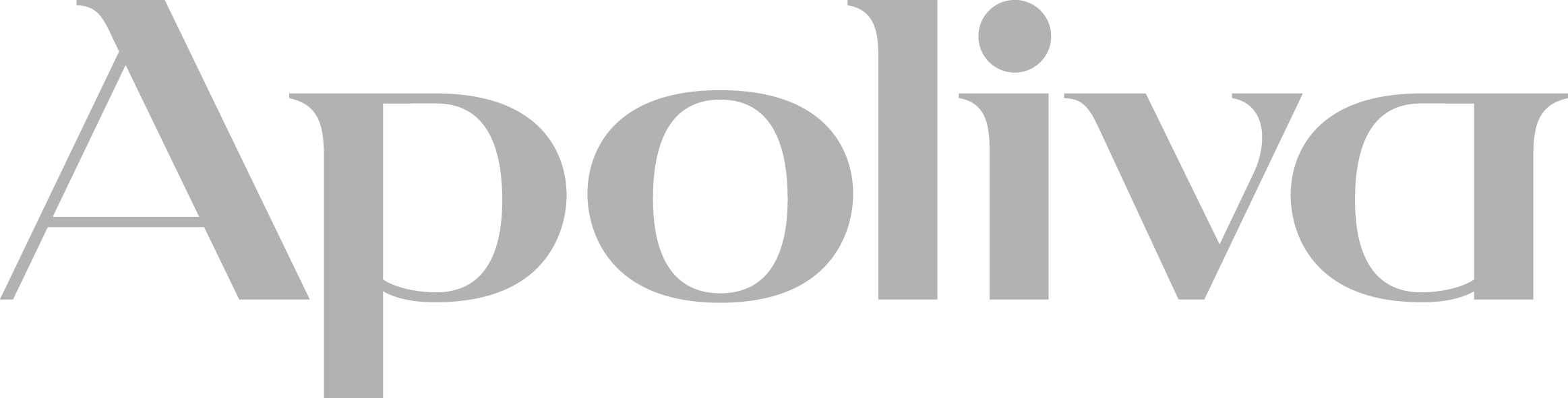 Logotyp för Apoliva med grå text. 
